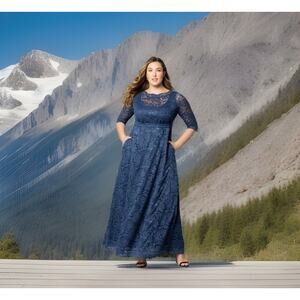 Kiyonna Maxi 3X Leona Lace Formal MOB Gown Pockets Lined Elegant Slimming Gala